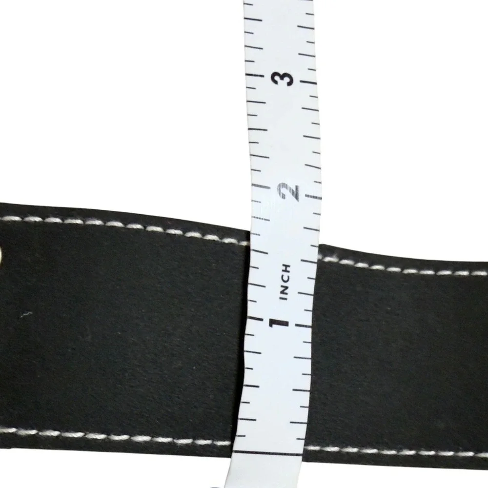 Y2K Black Grunge Contrast Stitch Wide Belt Double Prong Buckle OS